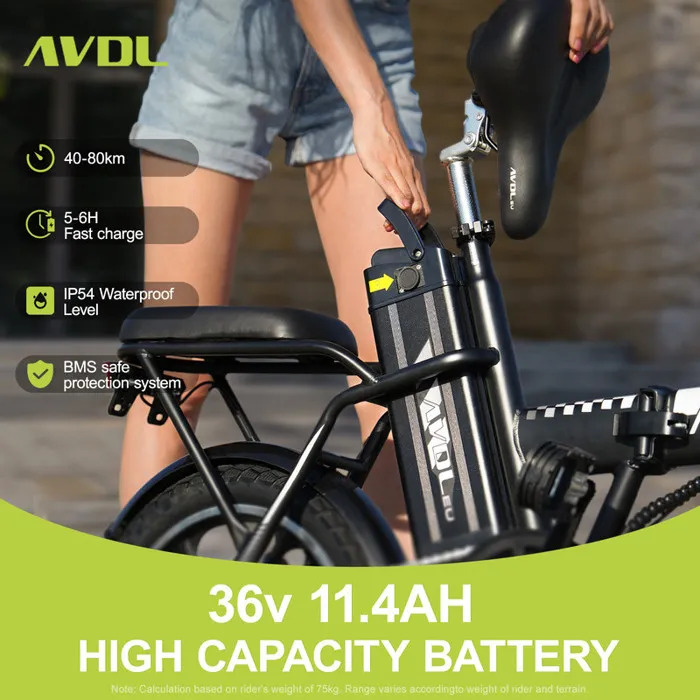 AVDLEU - Bicicleta eléctrica plegable - Ruedas de 16" - Motor de 250 W, 25 km/h