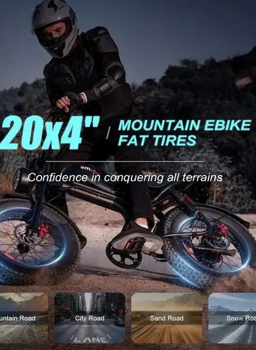 Emoko C93 - Bicicleta eléctrica de 20" con neumáticos anchos - Autonomía de 90 km - 48 V 20 Ah