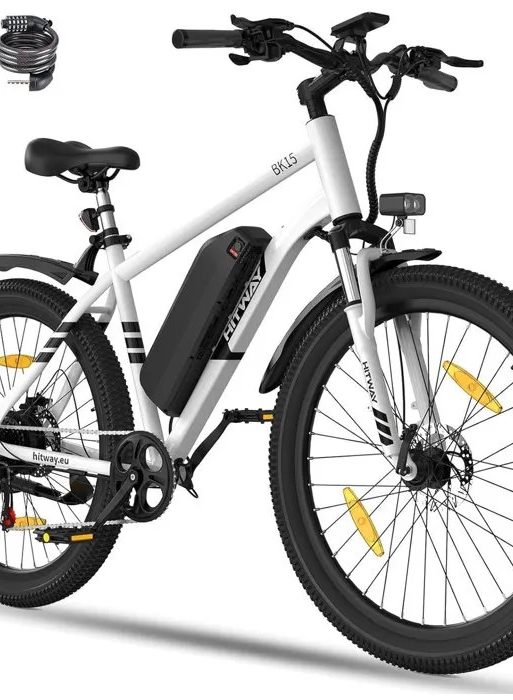 Bicicleta eléctrica HITWAY de 27,5" negra, con batería extraíble de 36 V/13 Ah