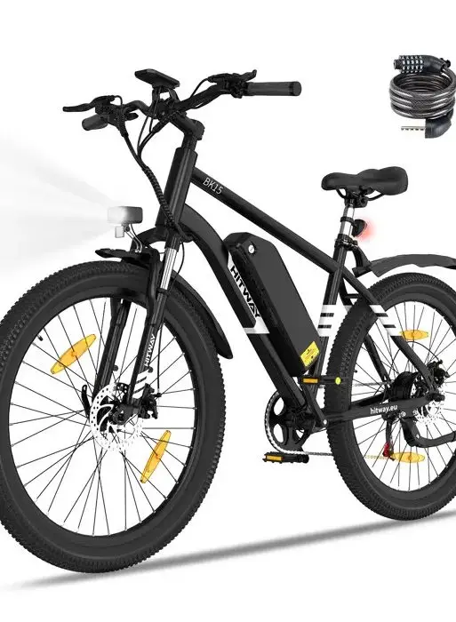 Bicicleta eléctrica HITWAY de 27,5" negra, con batería extraíble de 36 V/13 Ah