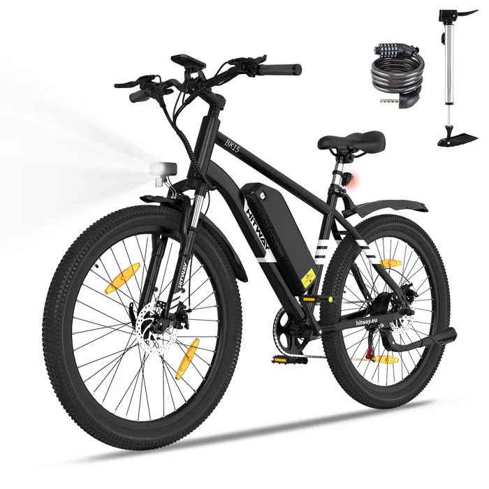 Bicicleta eléctrica HITWAY de 27,5" negra, con batería extraíble de 36 V/13 Ah