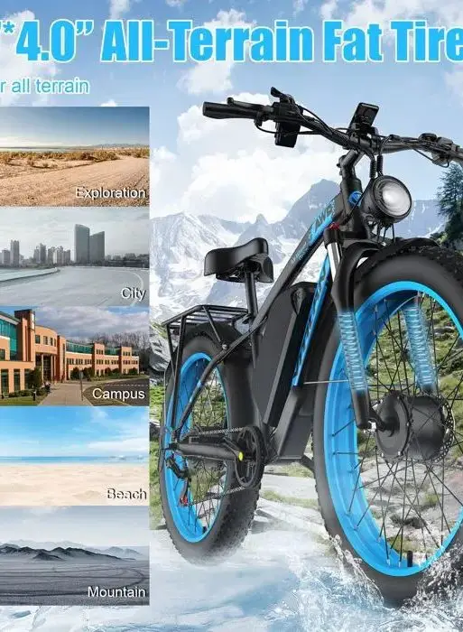 Bicicleta eléctrica de doble motor de 3000 W, Vitilan H5 - Neumáticos anchos todoterreno, batería de 52 Ah