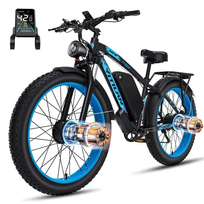 Bicicleta eléctrica de doble motor de 3000 W, Vitilan H5 - Neumáticos anchos todoterreno, batería de 52 Ah 1 Bicicleta eléctrica de doble motor de 3000 W, Vitilan H5 - Neumáticos anchos todoterreno, batería de 52 Ah