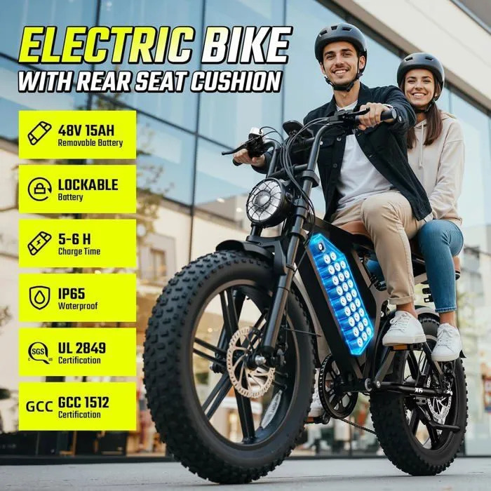 Bicicleta eléctrica para adultos (1500 W de potencia máxima) - Neumático ancho de 20" 4 Bicicleta eléctrica para adultos (1500 W de potencia máxima) - Neumático ancho de 20" - Imagen 3