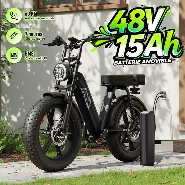 Bicicleta eléctrica para adultos (1500 W de potencia máxima) - Neumáticos anchos de 20" 2 Bicicleta eléctrica para adultos (1500 W de potencia máxima) - Neumáticos anchos de 20" - Imagen 1